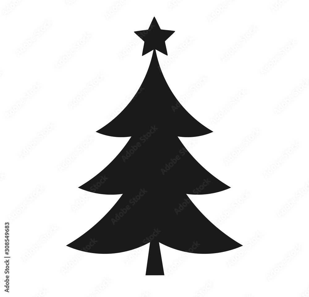 Christmas tree with star, shape black icon. Christmas tree with star, shape black icon.