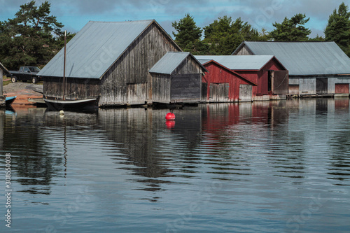 Scandinavian fishing village on a sunny, summer day