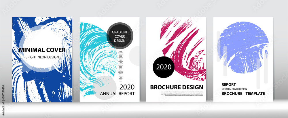 Obraz premium Minimal Cover Vector Design. Funky Cover Set. Distressed Hand Painted Business 
