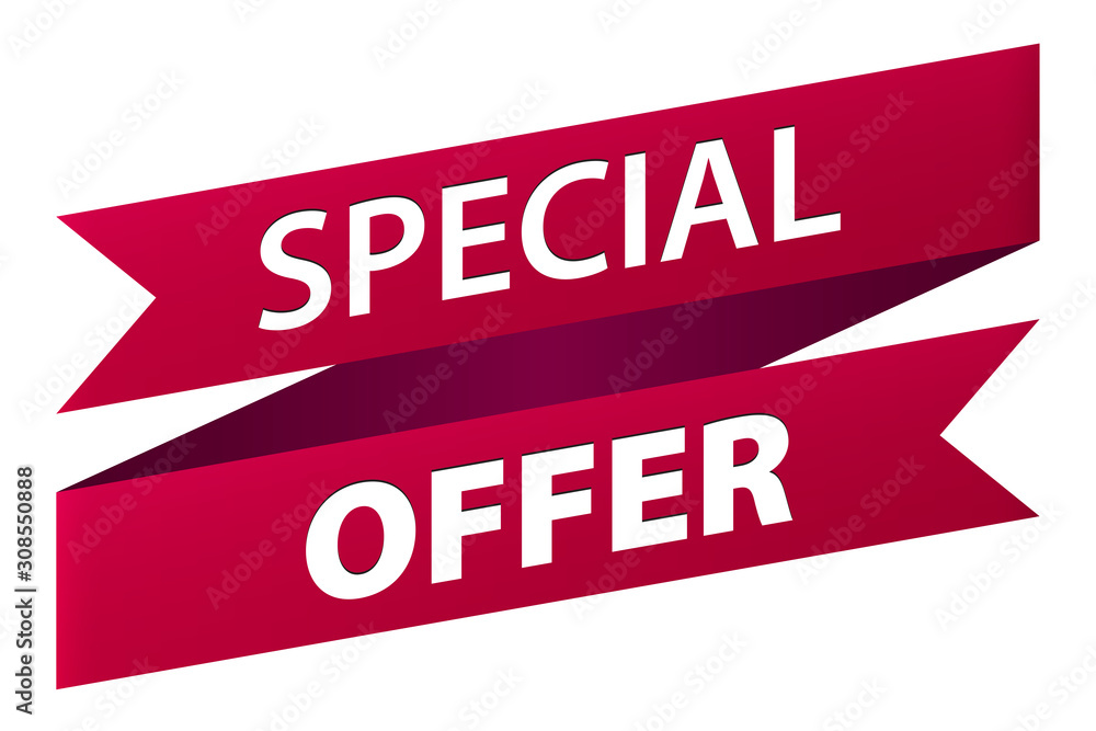 Special offer red ribbon banner icon isolated on white background. Vector illustration Special offer red ribbon banner icon isolated on white background. Vector illustration