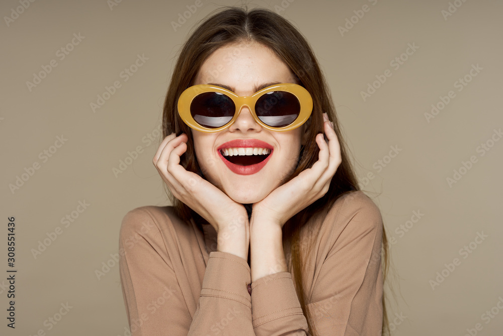 portrait of young woman with sunglasses portrait of young woman with sunglasses