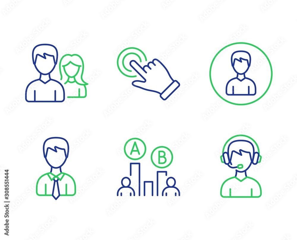 Touchscreen gesture, Person and Ab testing line icons set. Businessman, Teamwork and Consultant signs. Click hand, Edit profile, Test chart. User data. People set. Vector Touchscreen gesture, Person and Ab testing line icons set. Businessman, Teamwork and Consultant signs. Click hand, Edit profile, Test chart. User data. People set. Vector