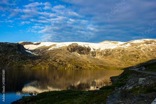 Wallpaper Mural Beautiful view of the mountains and the lake from the road. Morning in Norway Torontodigital.ca