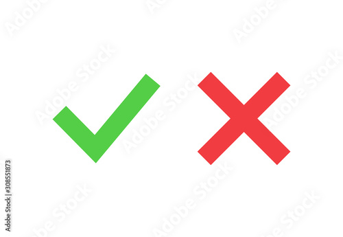 Check mark and cross signs, green checkmark OK and red X icons