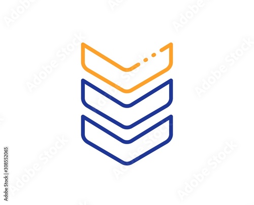 Army reward sign. Shoulder strap line icon. Best rank symbol. Colorful outline concept. Blue and orange thin line shoulder strap icon. Vector