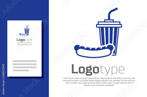 Blue Soda and hotdog icon isolated on white background. Fast food symbol. Logo design template element. Vector Illustration