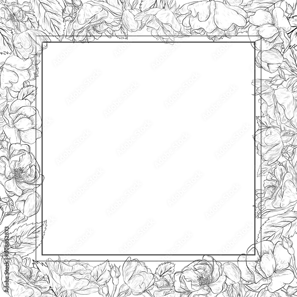 Square romantic frame with hand drawn floral element Square romantic frame with hand drawn floral element