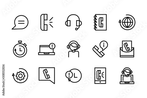 call center service business icons collection line