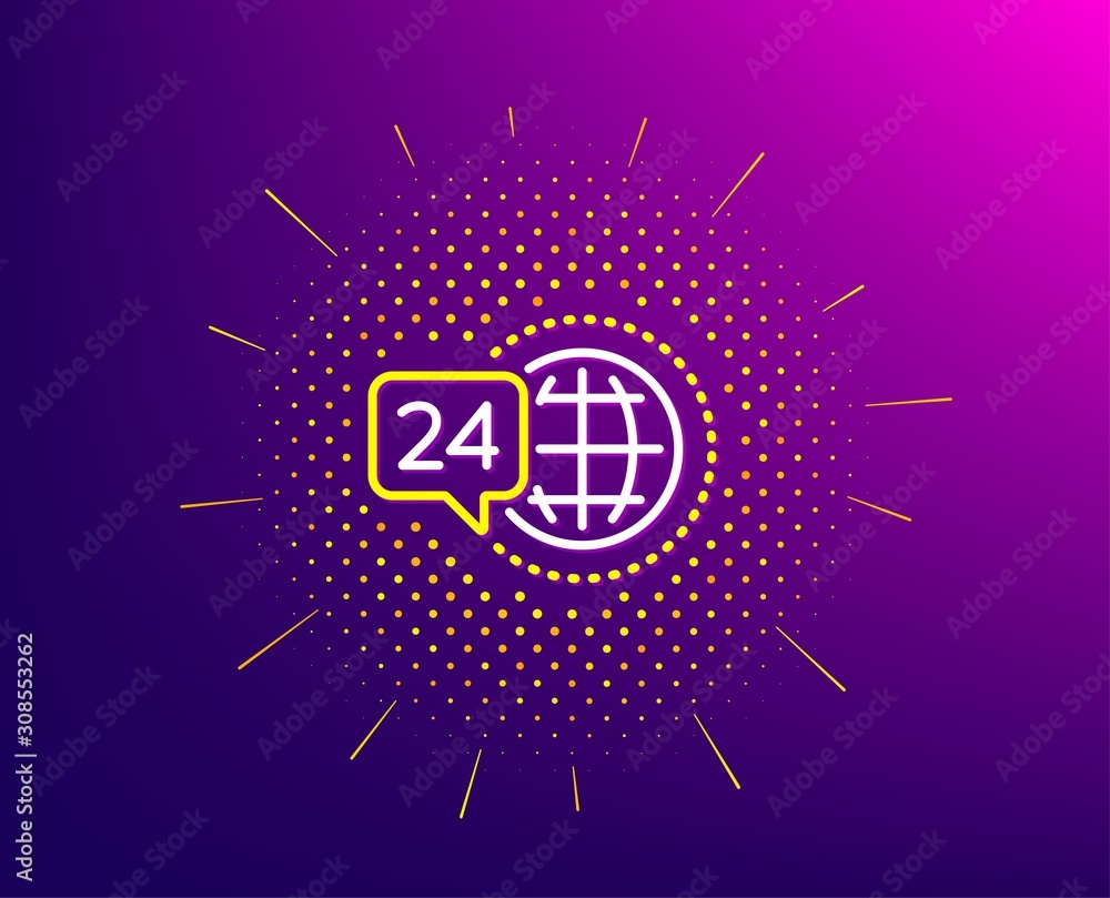 24 hour service line icon. Halftone pattern. Call support sign. Feedback chat symbol. Gradient background. 24h service line icon. Yellow halftone pattern. Vector 24 hour service line icon. Halftone pattern. Call support sign. Feedback chat symbol. Gradient background. 24h service line icon. Yellow halftone pattern. Vector
