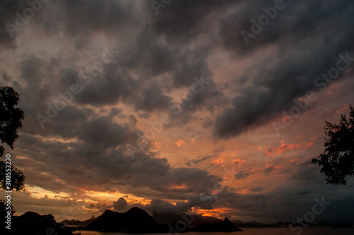 Sunset with colored and illuminated clouds. Rio de janeiro Brazil
