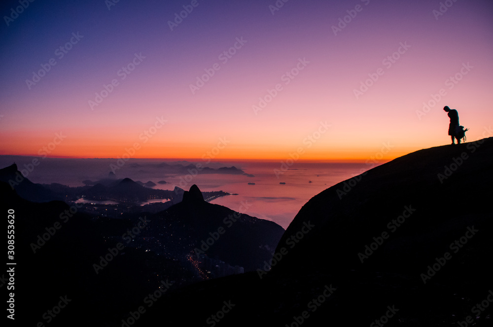 Sunrise at the top of Pedra da Gávea with panoramic views of the city of Rio de Janeiro. Brazil