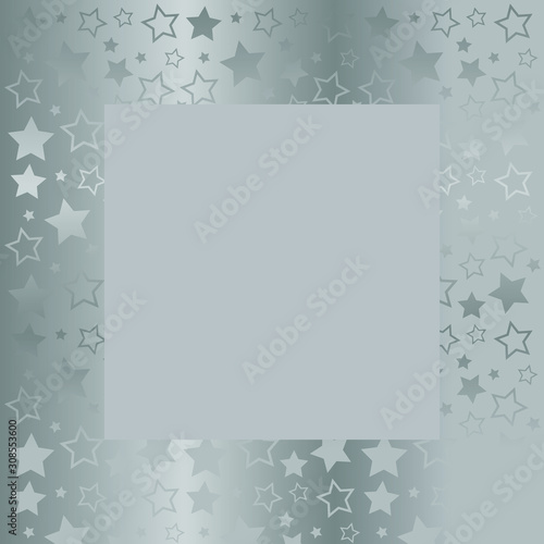 Frame with blank space for text. Border of silver stars. gray background. Vector for Christmas and New Year greeting card, banner, invitation, packaging design, illustration pattern