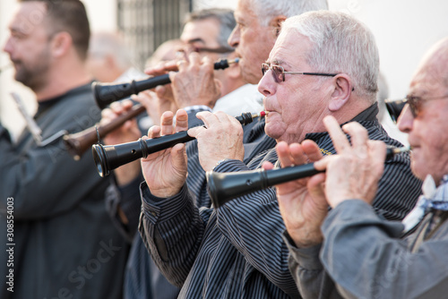 Valencia, Spain, November 30, 2019. Anniversary of the declaration of the Fallas intangible heritage of humanity Celebration, mens playing the 