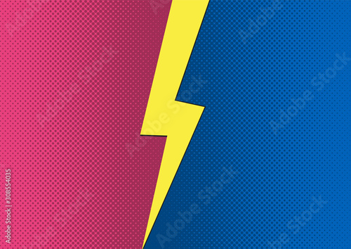 Versus VS letters fight backgrounds in flat comics style desig. N with halftone, lightning, round circle frames. Vector illustration eps 10