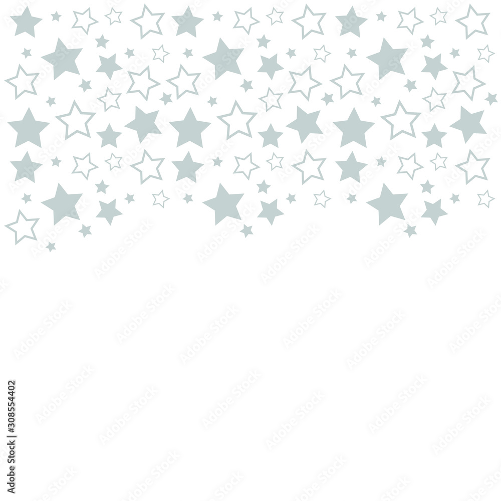 Frame with blank space for text. Border of silver stars. white background. Vector for Christmas and New Year greeting card, banner, invitation, packaging design, illustration pattern Frame with blank space for text. Border of silver stars. white background. Vector for Christmas and New Year greeting card, banner, invitation, packaging design, illustration pattern