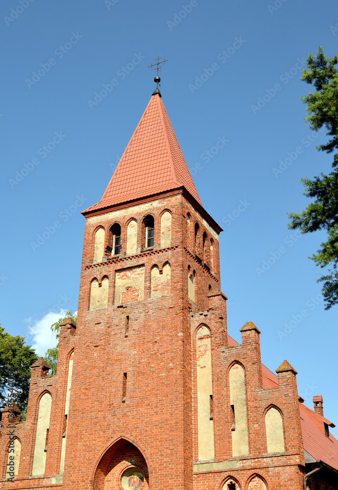 the bell Tower of the Church in honor of the Introduction of the blessed virgin Mary (1907). Timofeevo village, Kaliningrad oblast