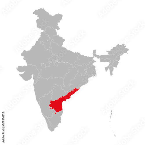 India political map highlighting andhra pradesh vector illustration. Gray background.