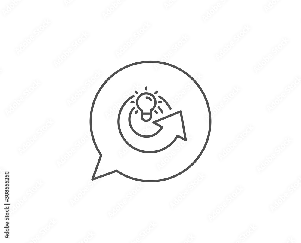 Share idea line icon. Chat bubble design. Light bulb or Lamp sign. Creativity, Solution or Thinking symbol. Outline concept. Thin line share idea icon. Vector Share idea line icon. Chat bubble design. Light bulb or Lamp sign. Creativity, Solution or Thinking symbol. Outline concept. Thin line share idea icon. Vector