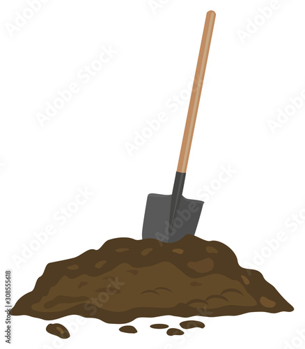 A shovel in a pile of soil. Vector illustration.