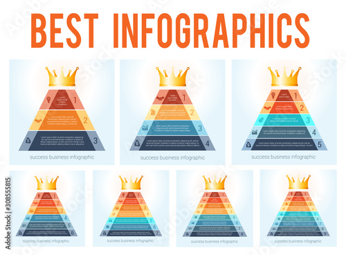  Set Templates. Business Modern 7 Infographics for 3, 4, 5, 6, 7, 8, 9 steps.