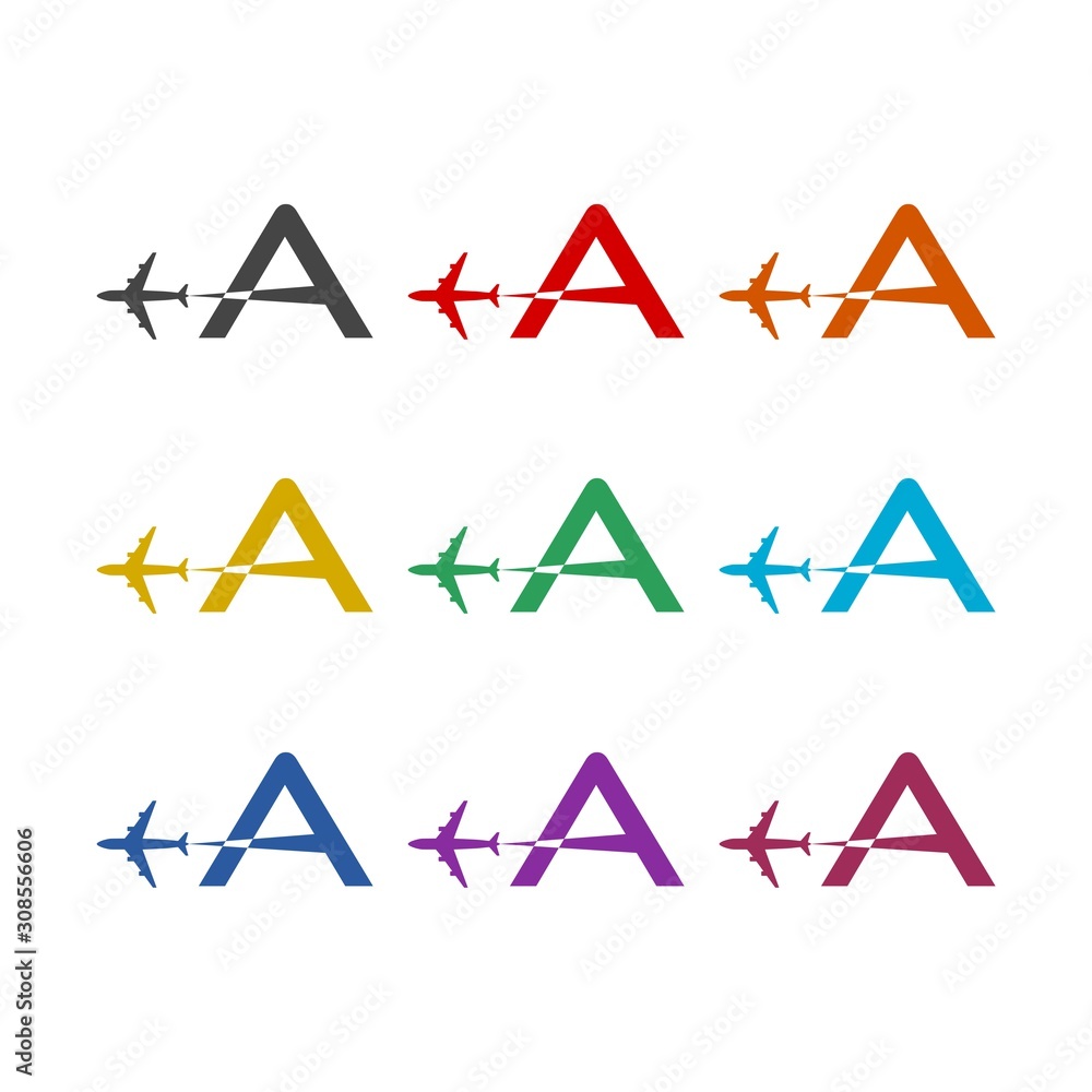 A Letter Plane Color Icon Set isolated on white background A Letter Plane Color Icon Set isolated on white background