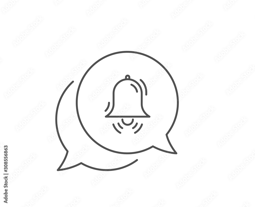 Clock bell line icon. Chat bubble design. Alarm sign. Outline concept. Thin line clock bell icon. Vector