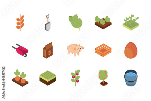 farm harvest agriculture rural isometric icons collection