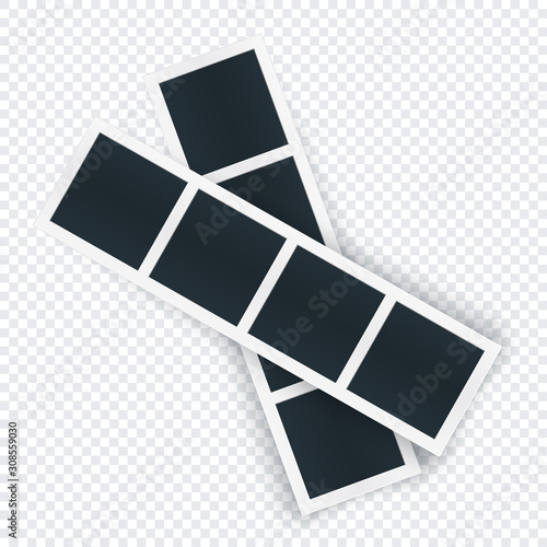 Two photo strip template rotated, image places in row. Rotated photography frame mockup for social net, document, print. Vector illustration isolated on transparent.