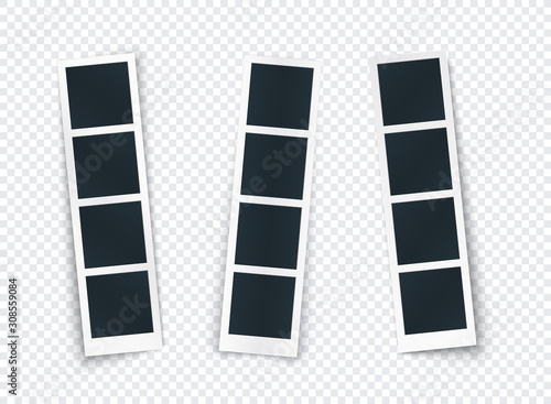 Photo strip set with different shadow isolated, photo frame template for image and picture, vertical mockup for social network, document, memory.