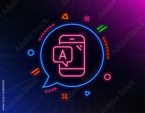 Ab testing line icon. Neon laser lights. Ui phone test sign. Glow laser speech bubble. Neon lights chat bubble. Banner badge with ab testing icon. Vector