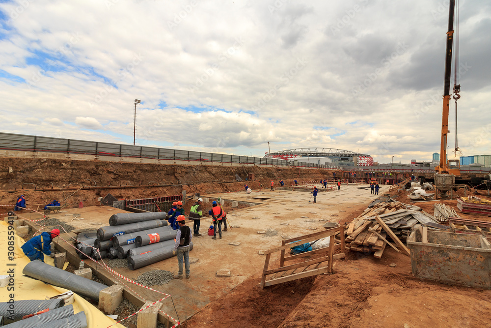 Pile driving in foundation pit construction apartment building. Piling ...