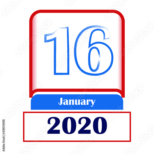 16 January 2020. Vector flat daily calendar. Date, month. © Bhautik