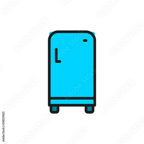 Retro fridge, single compartment refrigerator flat color line icon.