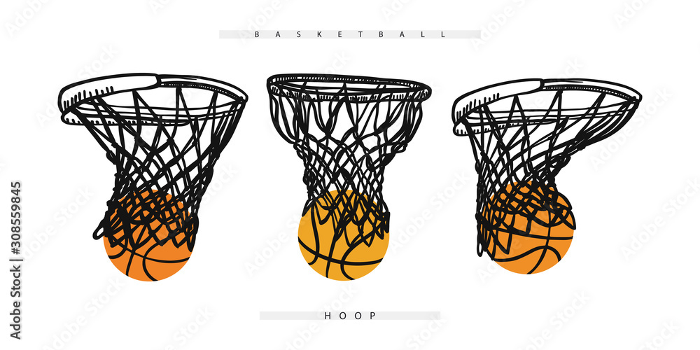 Vector basketball hoop with the ball. Collection of sports elements for the design of banners, posters, flyers.