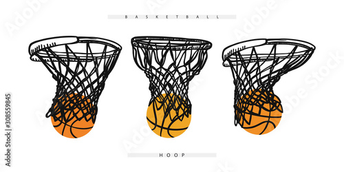 Vector basketball hoop with the ball. Collection of sports elements for the design of banners, posters, flyers.