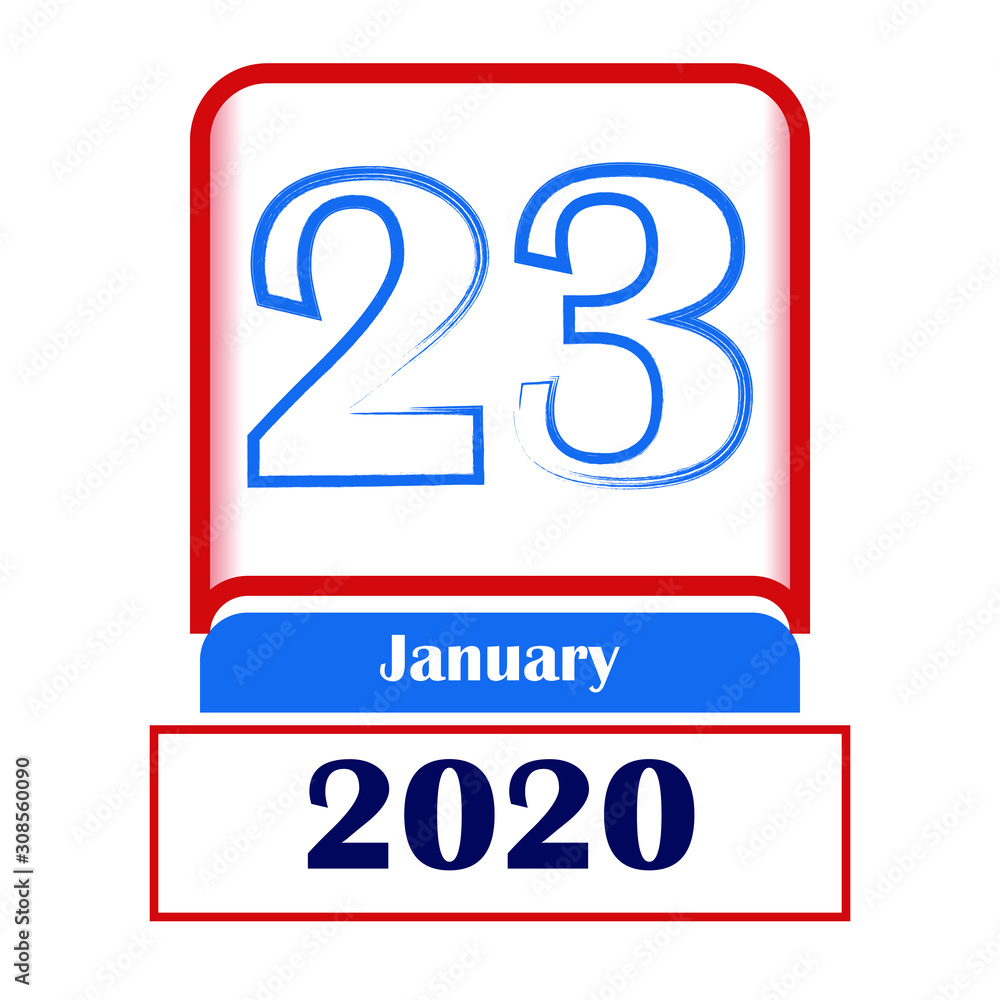 Fototapeta premium 23 January 2020. Vector flat daily calendar. Date, month.