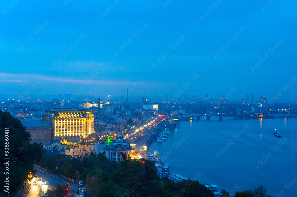 Skyline Kyiv Podol river Dnipro