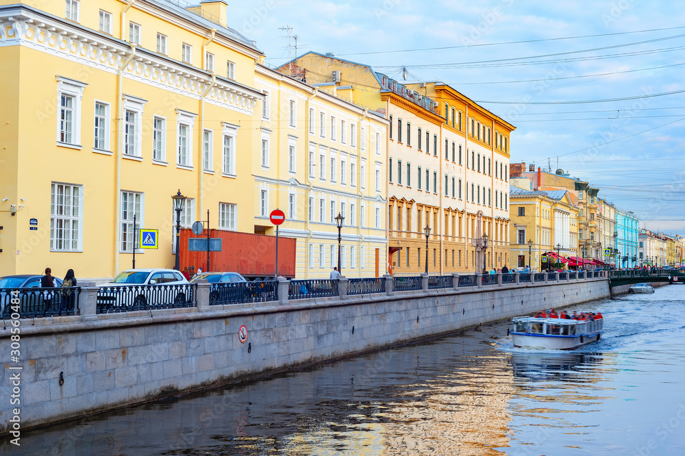 Canal, boat, tourists, Saint Petersburg