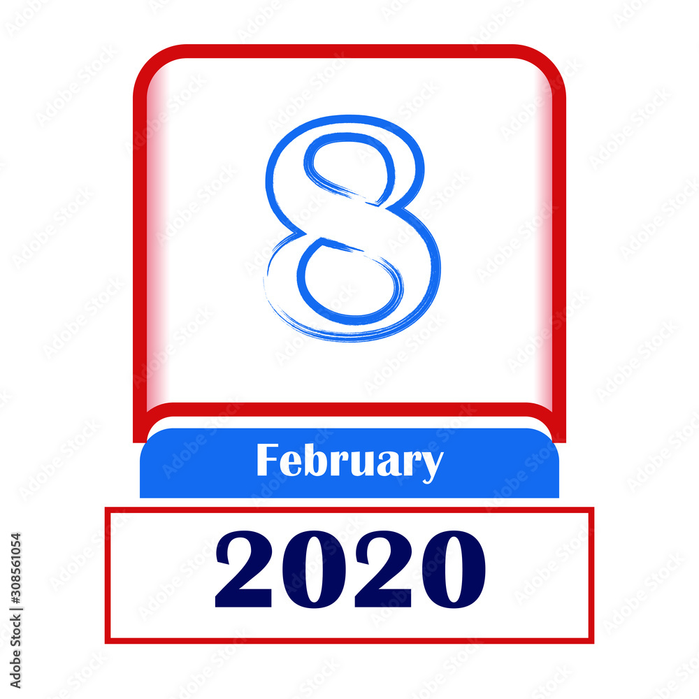 8 February 2020. Vector flat daily calendar. Date, month. 8 February 2020. Vector flat daily calendar. Date, month.
