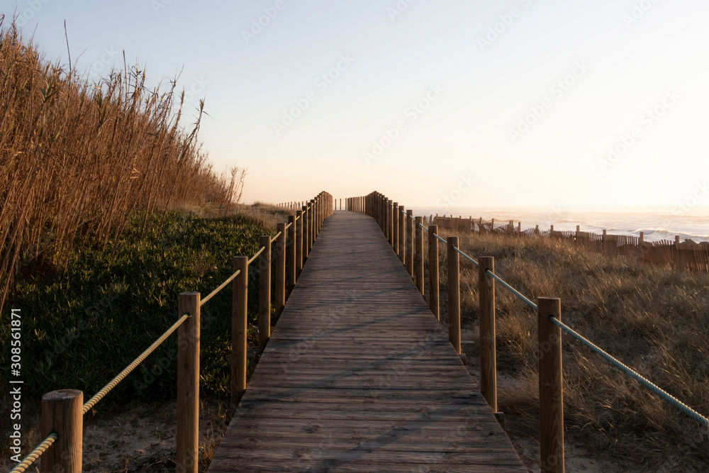 Wooden path walk close to beach. 