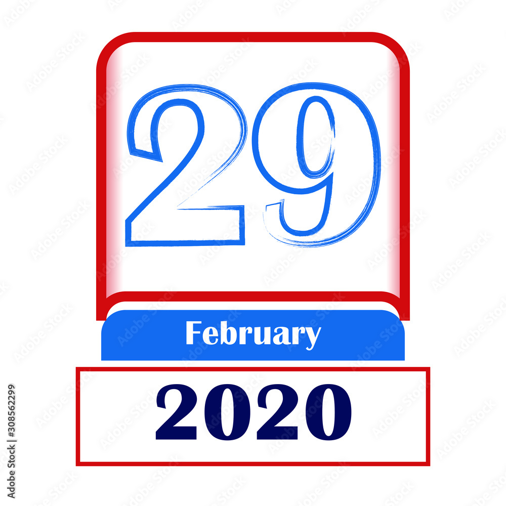 29 February 2020. Vector flat daily calendar. Date, month. 29 February 2020. Vector flat daily calendar. Date, month.