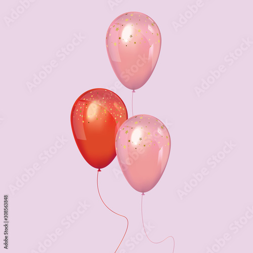 A bunch of realistic pink and red balloons