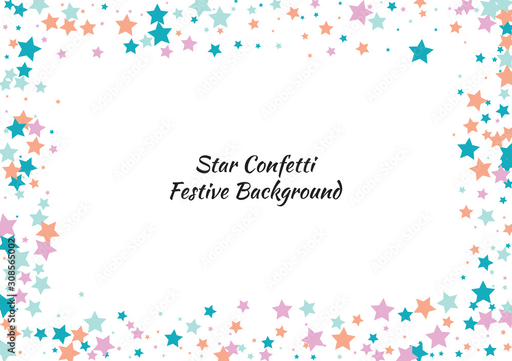 Festive color star confetti background. Abstract frame confetti texture for holiday, postcard, poster, website, carnivals, birthday and children's parties. Cover confetti mock-up. Wedding star layout Festive color star confetti background. Abstract frame confetti texture for holiday, postcard, poster, website, carnivals, birthday and children's parties. Cover confetti mock-up. Wedding star layout