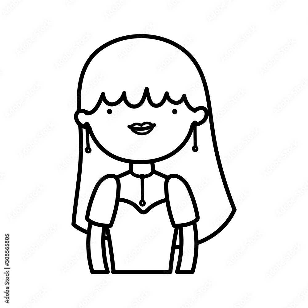 Obraz premium wedding bride woman elegant dress cartoon character portrait thick line