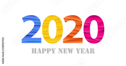 2020 Happy new year different bright colour in paper style. Seasonal holidays flyers, greetings, invitations and cards. Vector.
