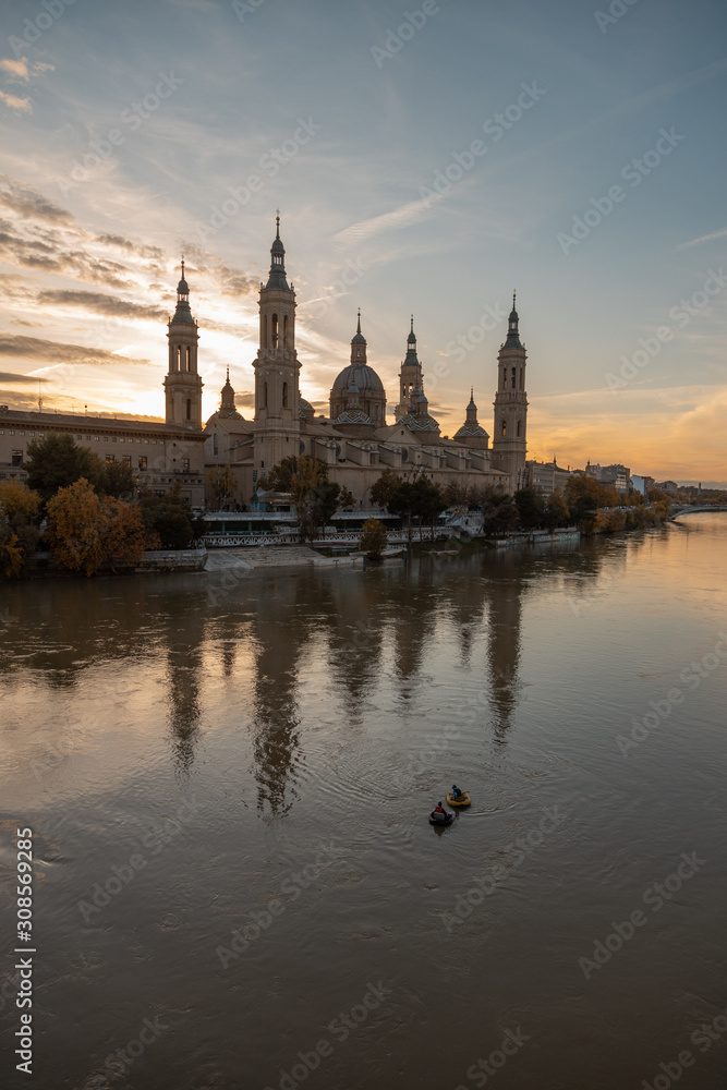 Zaragoza November 29, 2019, Rio Ebro as it passes through the city of Zaragoza