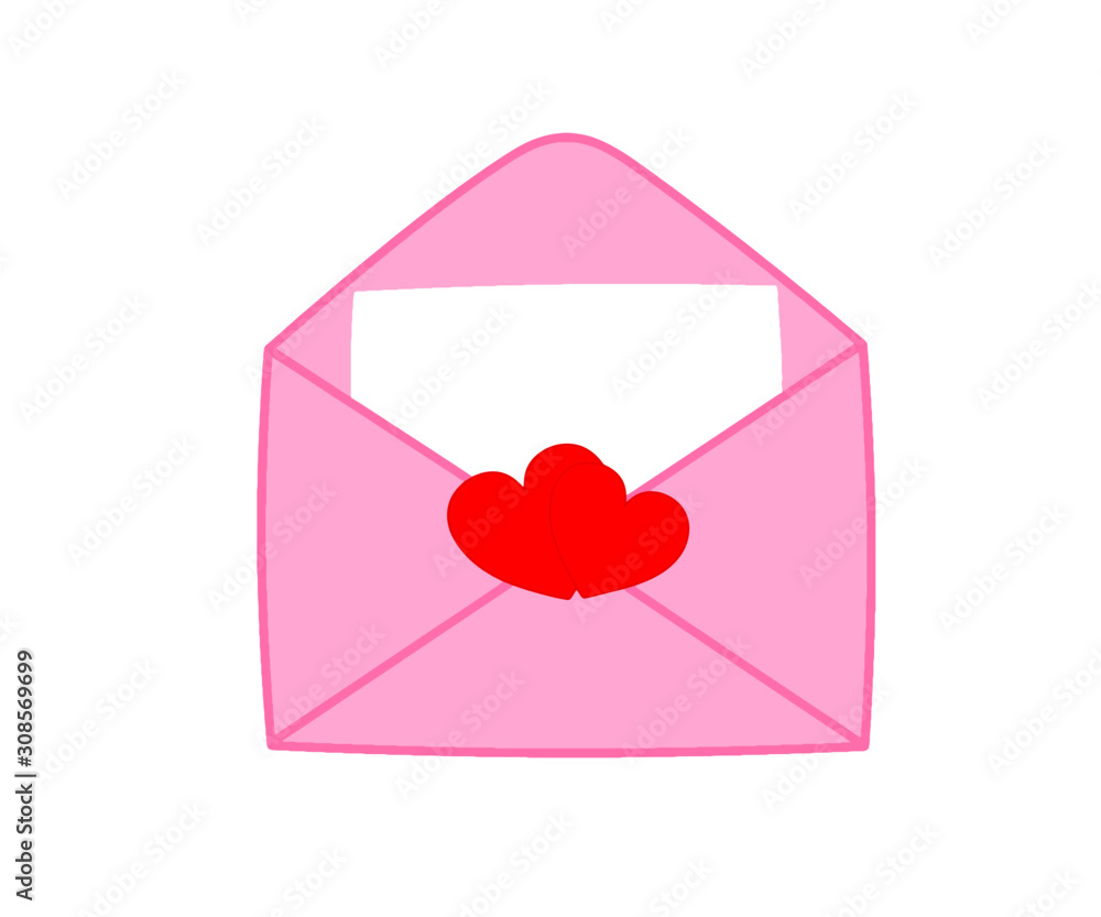 Vector pink envelope with a love letter and two hearts Vector pink envelope with a love letter and two hearts