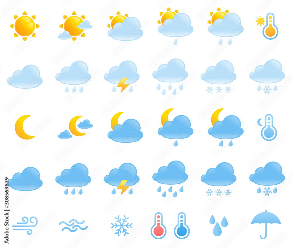 Weather icons set. To see the other vector weather illustrations , please check Sun collection. Weather icons set. To see the other vector weather illustrations , please check Sun collection.