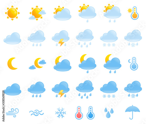 Weather icons set. To see the other vector weather illustrations , please check Sun collection.