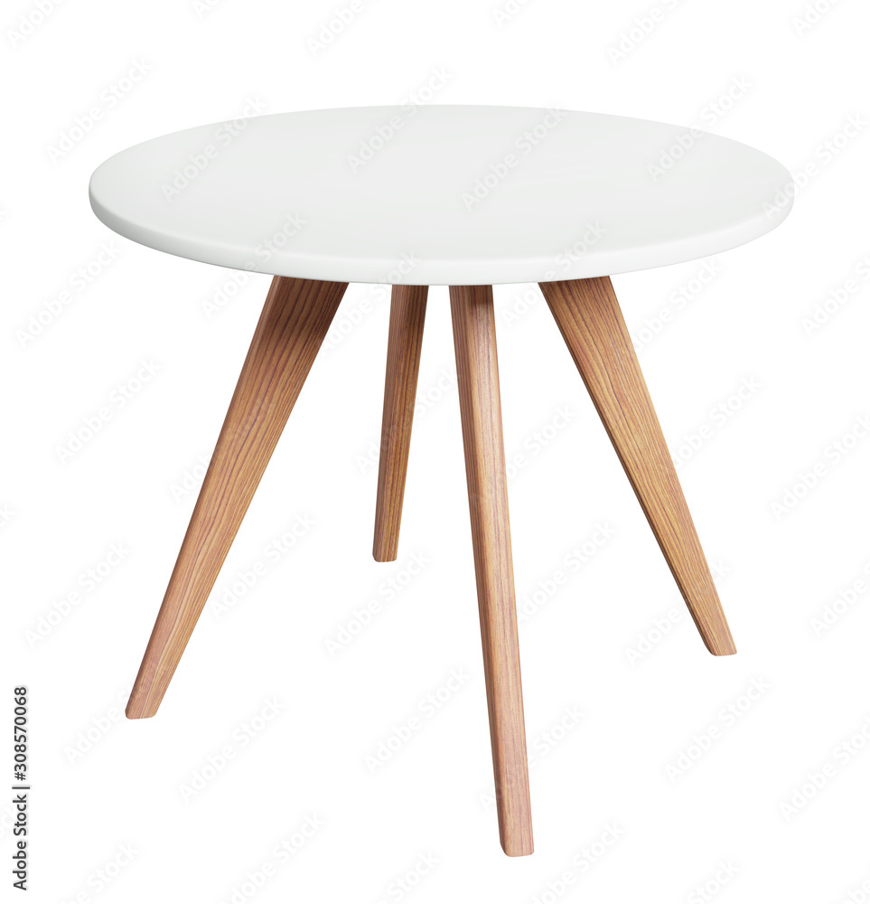 Round table isolated on white background with clipping path included. 3D render image. - obrazy, fototapety, plakaty 
